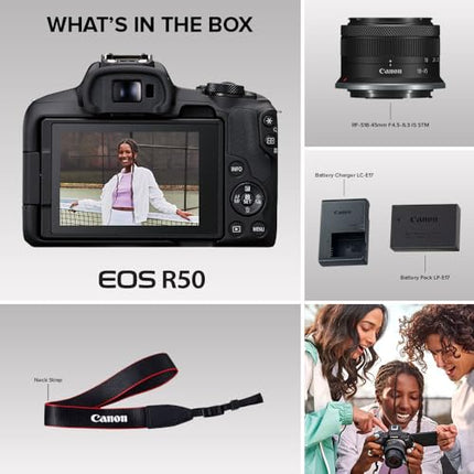 Canon EOS R50 Mirrorless RF-S18-45mm F4.5-6.3 is STM Lens Kit, 24.2 MP