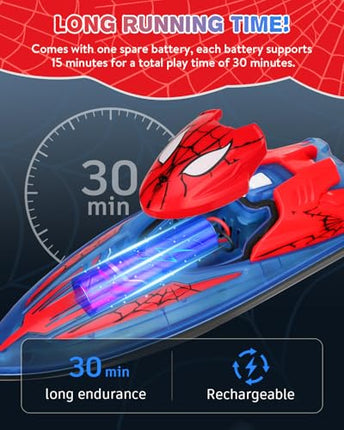 Spider Hero Rc Boat, 2.4 GHZ Remote Control Boat with LED Lights for Kids
