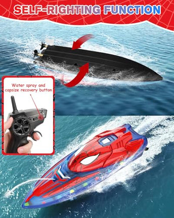 Spider Hero Rc Boat, 2.4 GHZ Remote Control Boat with LED Lights for Kids
