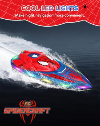 Spider Hero Rc Boat, 2.4 GHZ Remote Control Boat with LED Lights for Kids