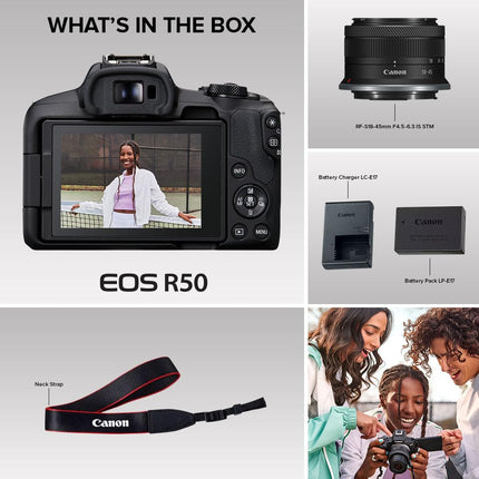 Canon EOS R50 Mirrorless RF-S18-45mm F4.5-6.3 is STM Lens Kit, 24.2 MP