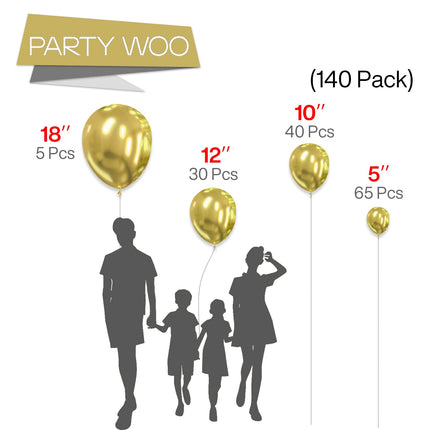 PartyWoo Black Balloons, 140 pcs Matte Black Balloons Different Sizes Pack of 5-18 Inch