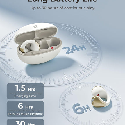 Open-Ear Earbuds, Clip-On Headphones, Lightweight Comfort Wireless Earbuds, 26H Playtime Bluetooth 5.4 Headphones, Clear Calls with 2 Microphones for Sport, Workout(White)