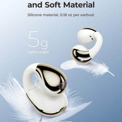 Open-Ear Earbuds, Clip-On Headphones, Lightweight Comfort Wireless Earbuds, 26H Playtime Bluetooth 5.4 Headphones, Clear Calls with 2 Microphones for Sport, Workout(White)