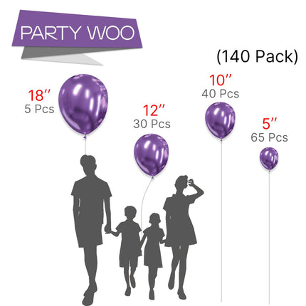 PartyWoo Black Balloons, 140 pcs Matte Black Balloons Different Sizes Pack of 5-18 Inch