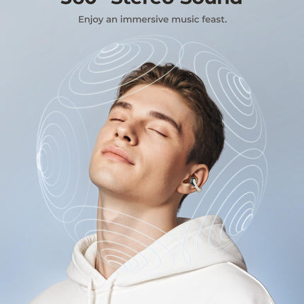Open-Ear Earbuds, Clip-On Headphones, Lightweight Comfort Wireless Earbuds, 26H Playtime Bluetooth 5.4 Headphones, Clear Calls with 2 Microphones for Sport, Workout(White)