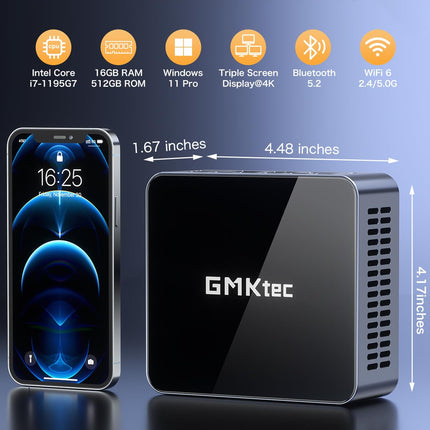 GMKtec Mini PC Intel i7-1195G7(Up to 5.0GHz)