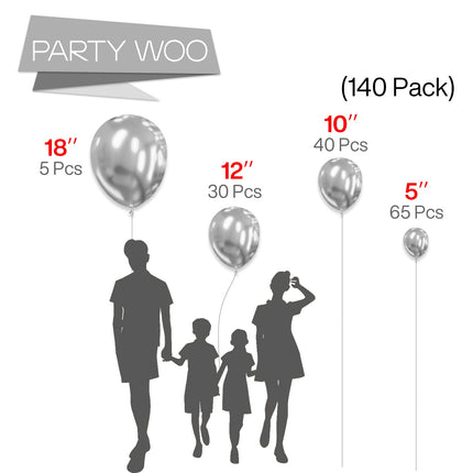 PartyWoo Black Balloons, 140 pcs Matte Black Balloons Different Sizes Pack of 5-18 Inch