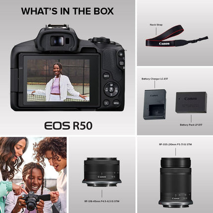 Canon EOS R50 Mirrorless RF-S18-45mm F4.5-6.3 is STM Lens Kit, 24.2 MP