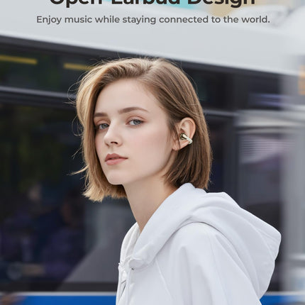 Open-Ear Earbuds, Clip-On Headphones, Lightweight Comfort Wireless Earbuds, 26H Playtime Bluetooth 5.4 Headphones, Clear Calls with 2 Microphones for Sport, Workout(White)