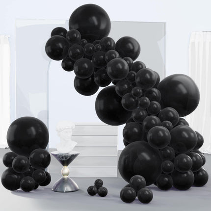 PartyWoo Black Balloons, 140 pcs Matte Black Balloons Different Sizes Pack of 5-18 Inch