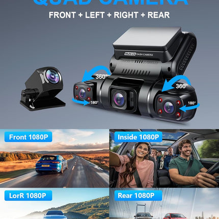 PRUVEEO 360 Degree View Dash Camera for Cars, Built-in GPS, WiFi, Night Vision, 24/7 Recording Parking Mode Monitor, Free 128G Card
