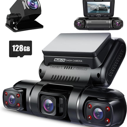 PRUVEEO 360 Degree View Dash Camera for Cars, Built-in GPS, WiFi, Night Vision, 24/7 Recording Parking Mode Monitor, Free 128G Card