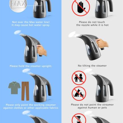 HiLIFE Steamer for Clothes, Portable Handheld Design, 240ml Big Capacity, 700W, Strong Penetrating Steam, Removes Wrinkle, for Home, Office(ONLY FOR 120V)-Black