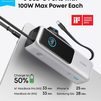 Anker Laptop Power Bank, 25,000mAh with Triple 100W USB-C