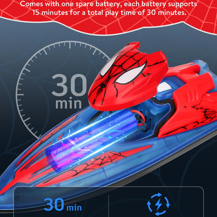 Spider Hero Rc Boat, 2.4 GHZ Remote Control Boat with LED Lights for Kids