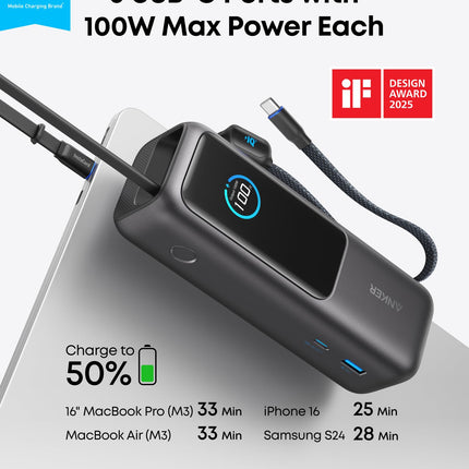 Anker Laptop Power Bank, 25,000mAh with Triple 100W USB-C