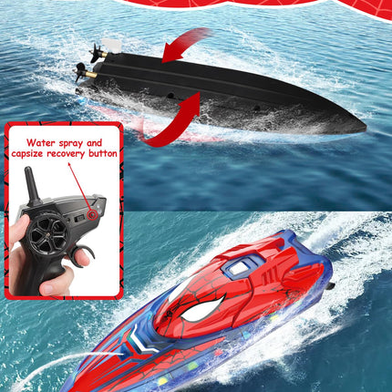 Spider Hero Rc Boat, 2.4 GHZ Remote Control Boat with LED Lights for Kids